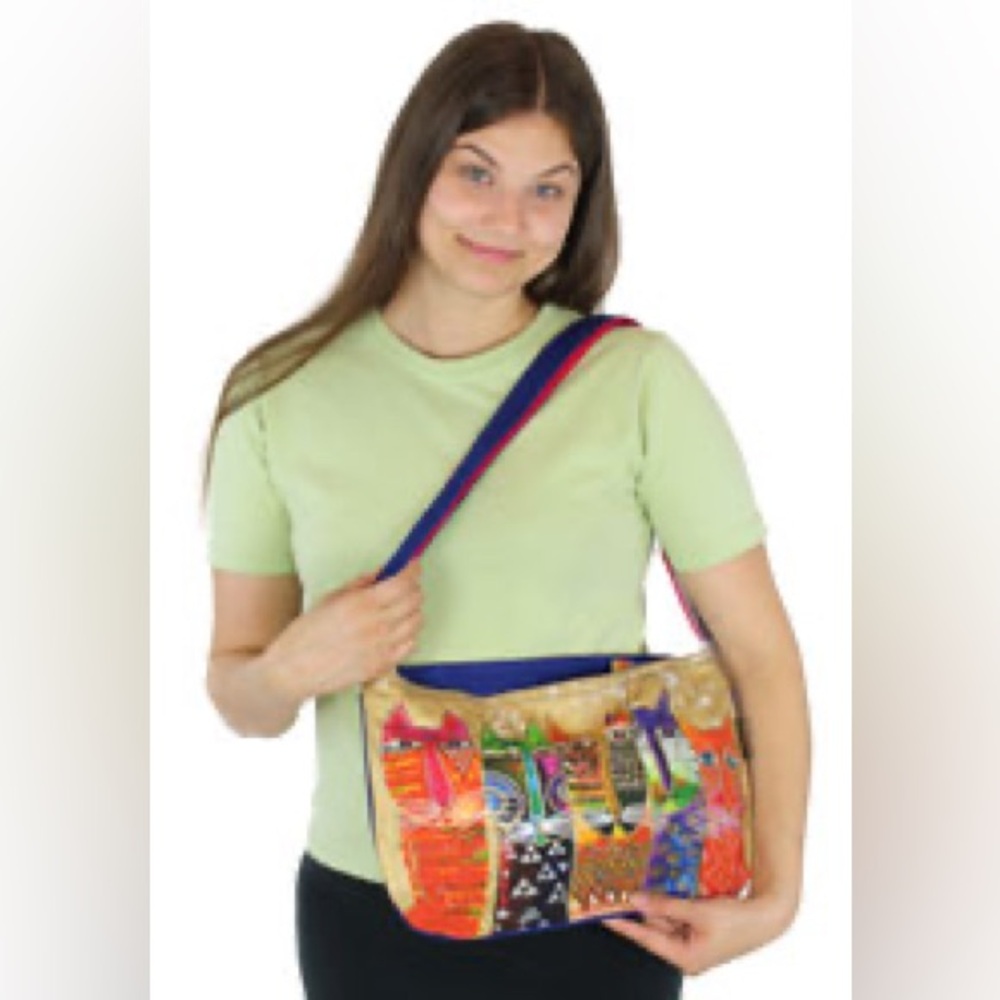 Sun N Sand Laurel Burch Long Neck Cats Crossbody Purse Bag KITTY PRINT